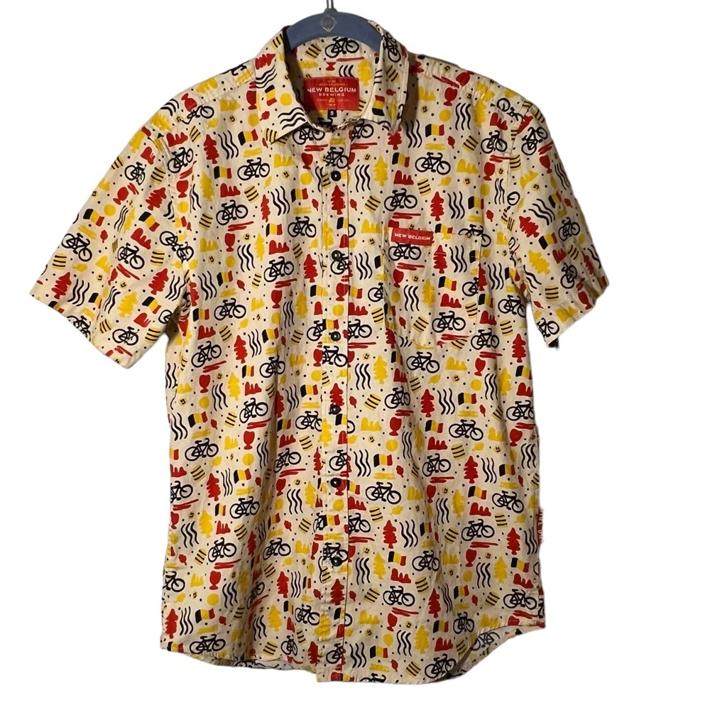 New Belgium Beer Brewing Button Front Short Sleeve Shirt Mens Small